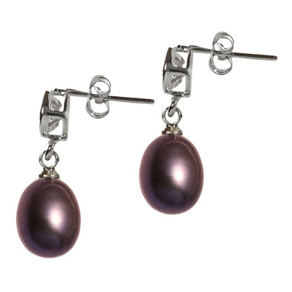 Zoetwater parel oorbellen met bruine parel en stras steentje, zijaanzicht | Lida