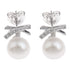 Witte zoetwater parel oorbellen met stras steentjes in kruis, witte parelknopjes met stras steentjes | Pearl Bling X