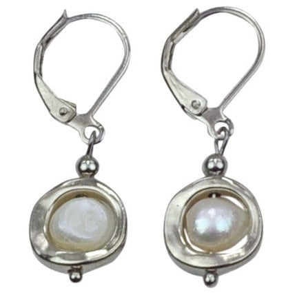 Zoetwater parel oorbellen met witte parels | set Pearl Geometric