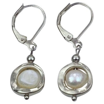 Zoetwater parel oorbellen met witte parels | set Pearl Geometric