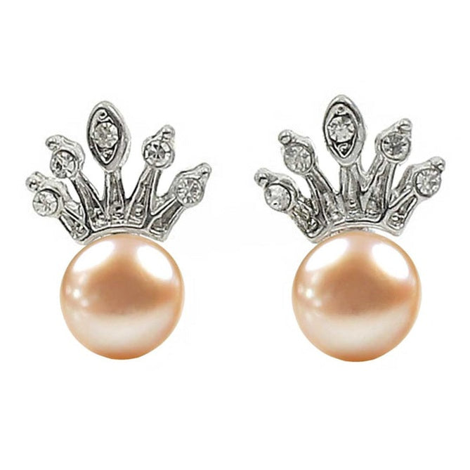 Zoetwater parel oorknopjes met zilveren kroontje met stras steentjes | Queen Peach