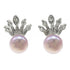 Zoetwater parel oorknopjes met roze parel en zilveren kroontje met stras steentjes | Queen Pink