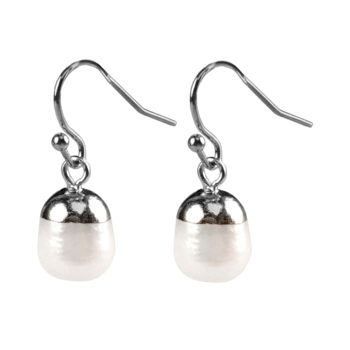 Witte zoetwater parel oorbellen met zilver edelstaal | Silver Dip White Pearl