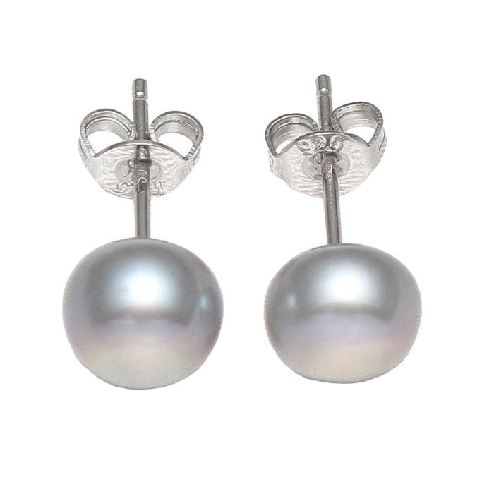 Zoetwater parel oorknopjes met licht grijze parel | Silver Grey Eye