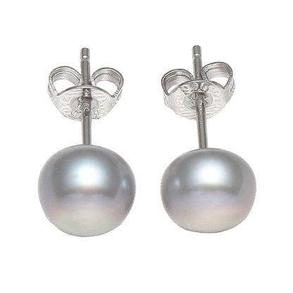 Zoetwater parel oorknopjes met licht grijze parel | Silver Grey Eye