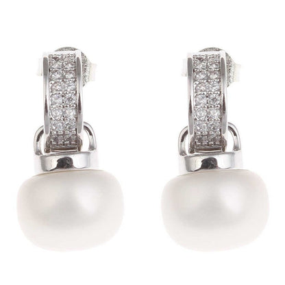 Witte zoetwater parel oorbellen met stras steentjes, witte parel oorstekers met stras steentjes | Zirca Big W