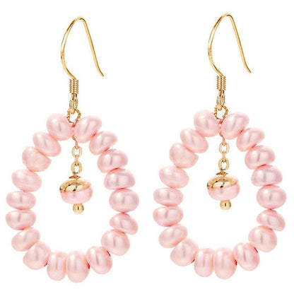 Lange zoetwater parel oorbellen met zalm roze parels en goud edelstaal | Zuyin