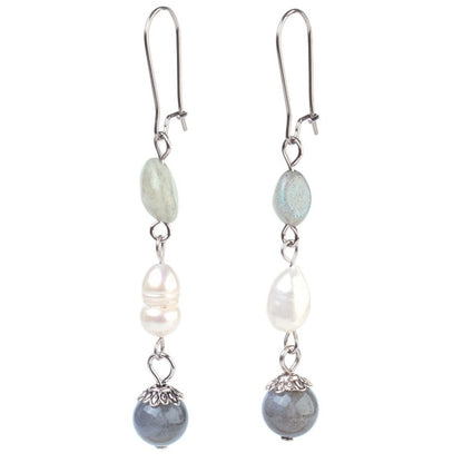Zoetwater parel oorbellen met labradoriet en edelstaal | Lalita Labradorite