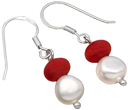 Zoetwater parel oorbellen met koraal en sterling zilver (925), zijaanzicht | Pearl Coral Small