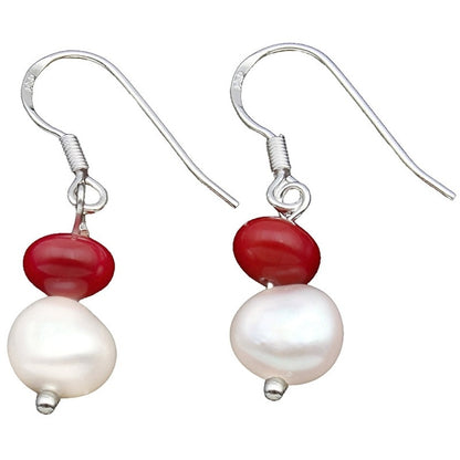 Zoetwater parel oorbellen met koraal en sterling zilver (925) | Pearl Coral Small