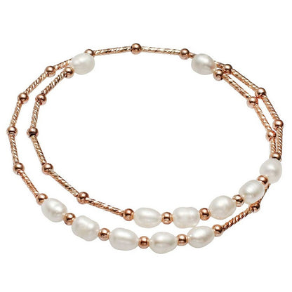Zoetwater parel wikkel armband met witte parels en rose goud | Wrap Rose White Pearl