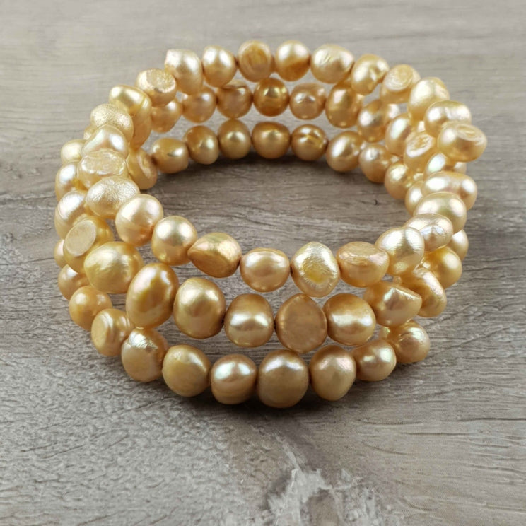 Zoetwater parel armband met oker kleurige parels, zijaanzicht | Zen Sepia