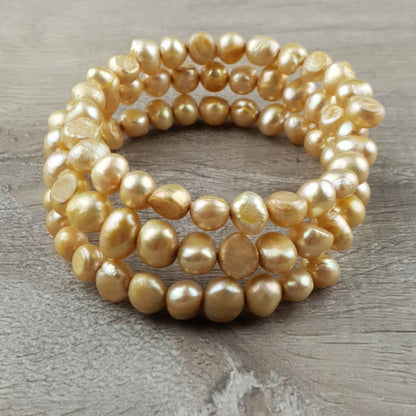 Zoetwater parel armband met oker kleurige parels, zijaanzicht | Zen Sepia