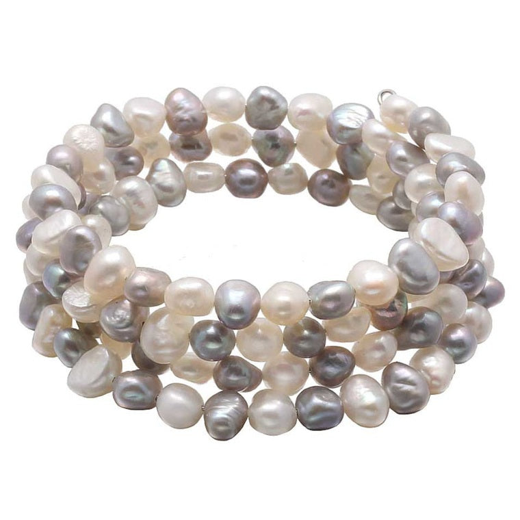 Zoetwater parel armband met witte en grijze parels, zijkant | Zen White Grey