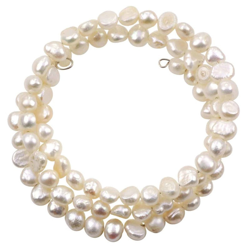 Wit zoetwater parel wikkel armband bovenaanzicht | Zen White