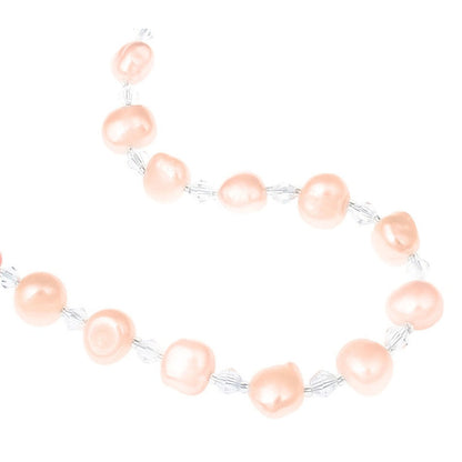 Detail van verstelbare zoetwater parelketting met zalm kleurige parels | Adjustable Pearl Peach