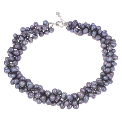 Blauw grijze zoetwater parelketting bestaande uit 3 rijen parels | Amina