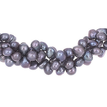 Detail van blauw grijze zoetwater parelketting met 3 rijen parels | Amina