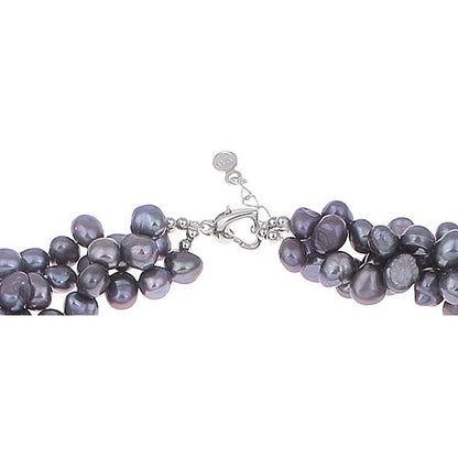 Slotje van blauw grijze zoetwater parelketting met 3 rijen parels | Amina