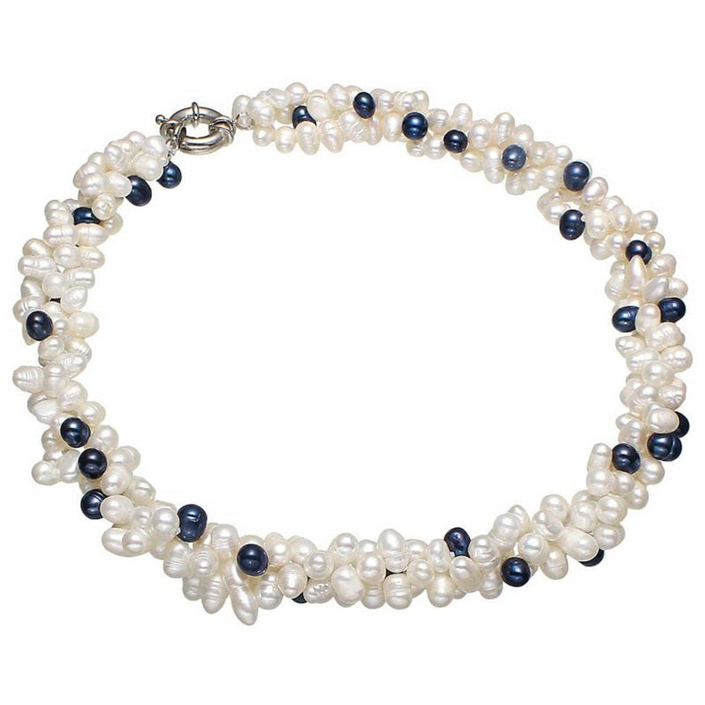 Zoetwater parelketting met witte en zwart blauwe parels in 3 strengen | Amira