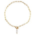 Zoetwater parelketting met witte parel hanger aan goud edelstalen paperclip ketting | Biwa Pearl Gold Paperclip