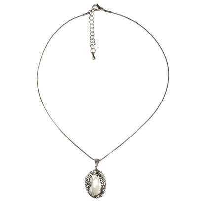 Zoetwater parelketting met witte parel hanger met stras steentjes en zilver edelstaal | Bright Biwa Silver