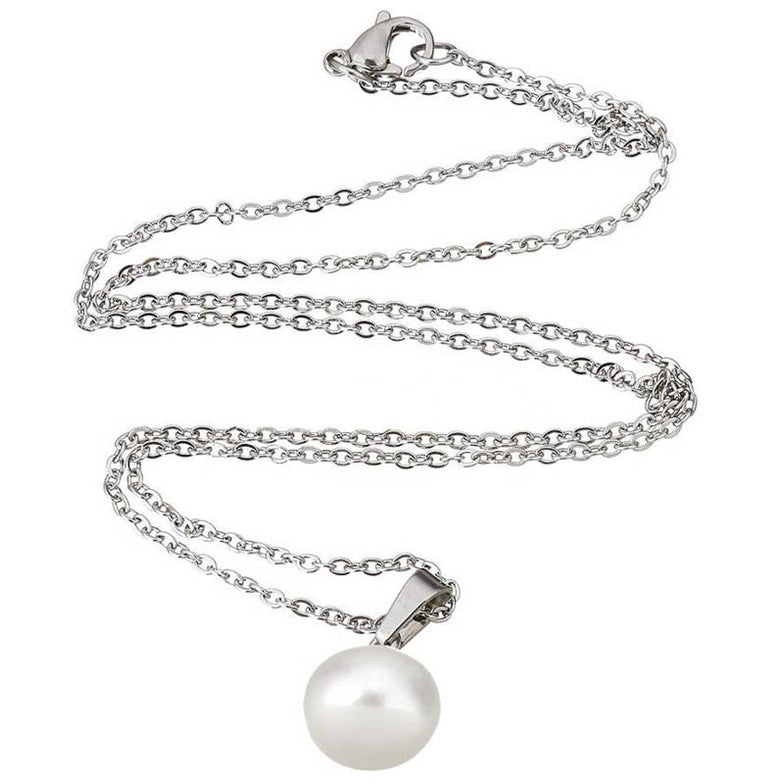 Zoetwater parelketting met witte parel hanger en zilver edelstaal | Brit W