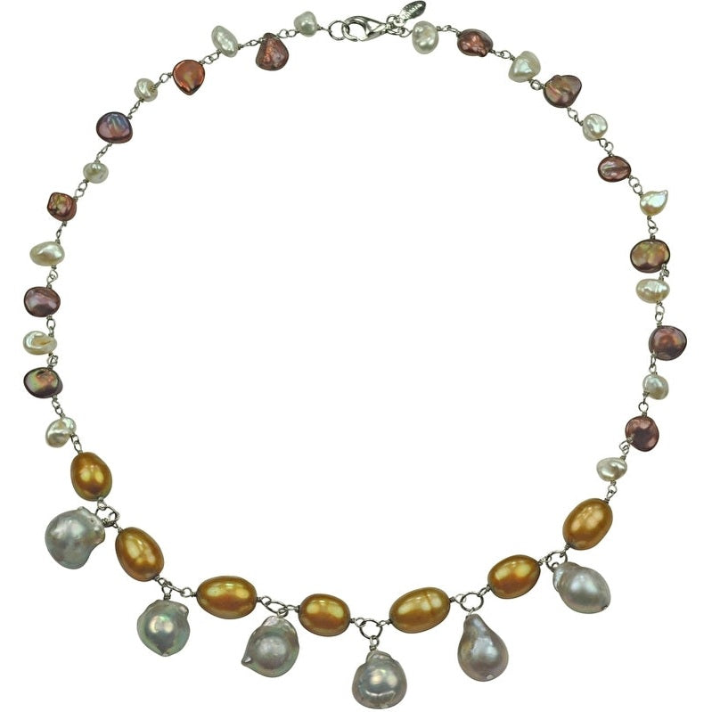 Zoetwater parelketting met grijze, oker en bruine parels | set Daisy
