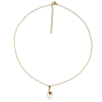 Zoetwater parelketting met witte parel hanger en goud edelstaal | Gold Dip White Pearl