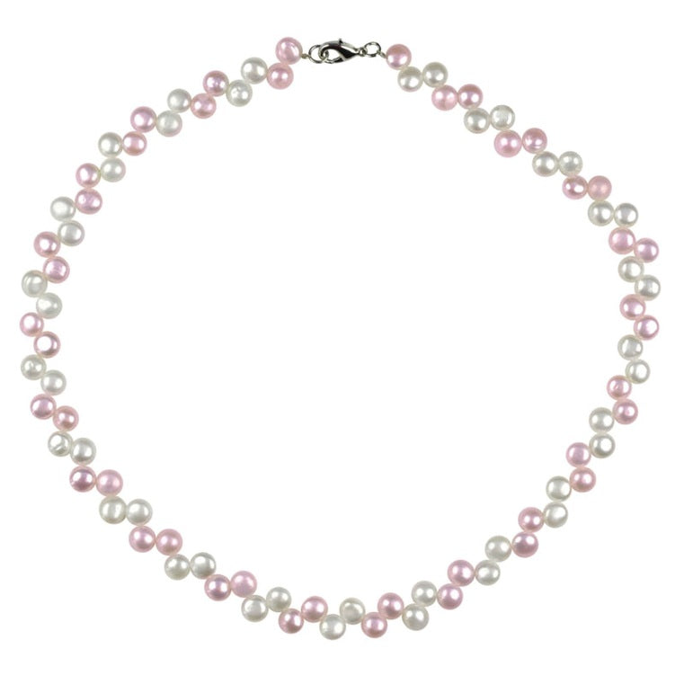 Zoetwater parelketting met witte en roze parels en sterling zilver (925) | Gonty