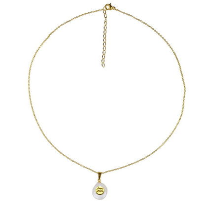 Witte zoetwater parelketting met hanger en symbool van sterrenbeeld Waterman en goud edelstaal | Gouden Sterrenbeeld Waterman