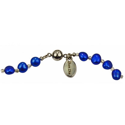 Magneetslotje van zoetwater parelketting met blauw parels en kralen met Delfts blauw motief  | Hollands Glorie Golfje Blauw