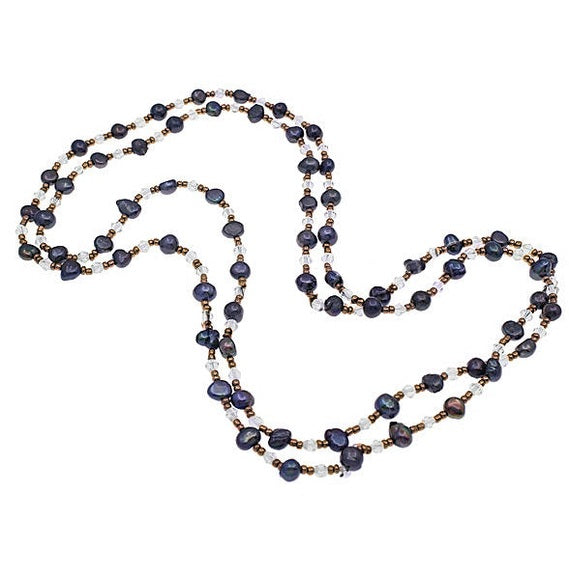 Lange zoetwater parelketting met blauw paarse parels | Ilora