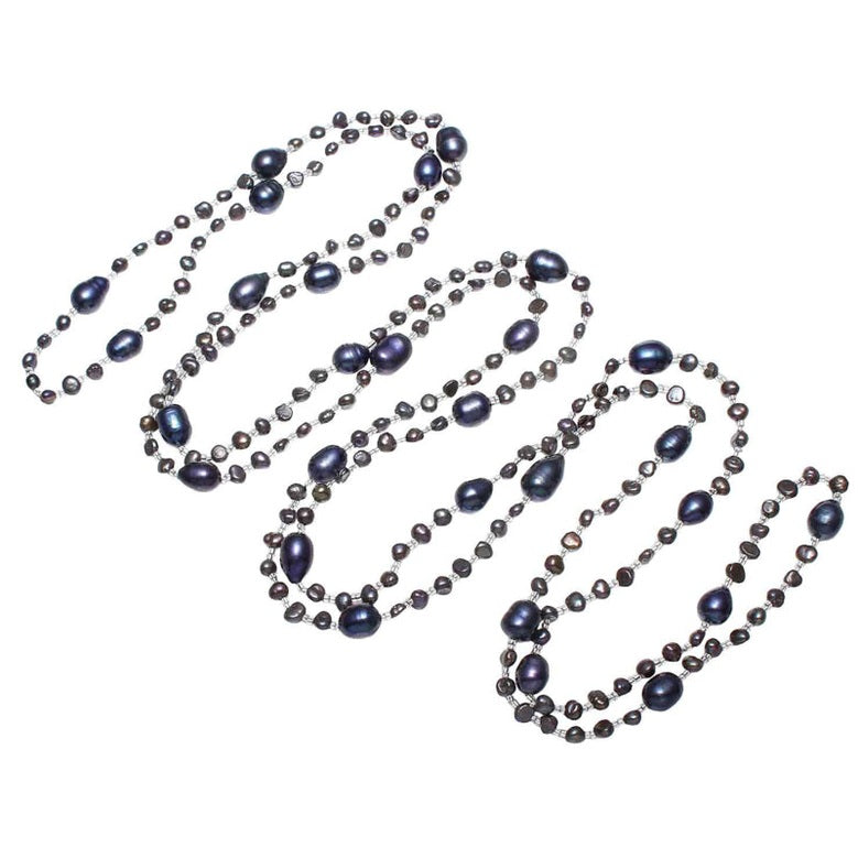 Lange zoetwater parelketting met blauw zwarte parels | Long seed Bead Dark Blue