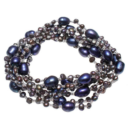 Lange zoetwater parelketting met blauw zwarte parels opgerold | Long seed Bead Dark Blue