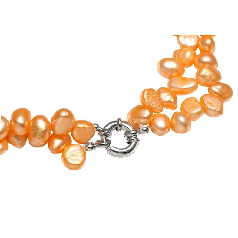 Slotje van zoetwater parelketting met oranje parels in 2 rijen | Orange Babe