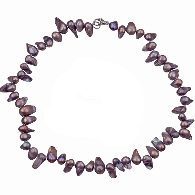 Handgeknoopte zoetwater parelketting met taupe kleurige parels en sterling zilver (925) | set Pearl Blister Taupe (KO)