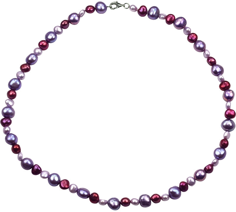 Zoetwater parelketting met rode en lila kleurige parels en gerhodineerd zilver | Pulla