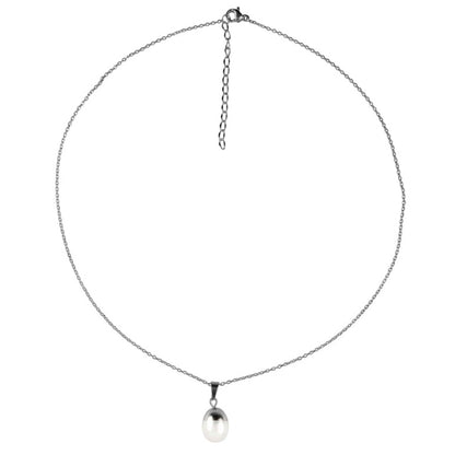 Zoetwater parelketting met witte parel hanger en zilver edelstaal | Silver Dip White Pearl