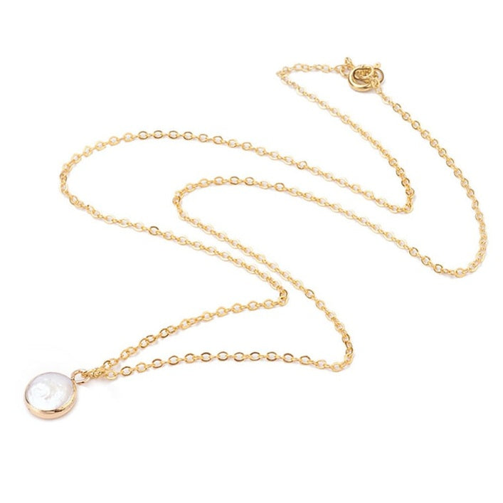 Witte zoetwater parelketting met hanger | White Coin Pearl Gold Small