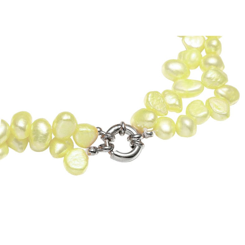 Slotje van zoetwater parelketting met gele parels in 2 rijen | Yellow Babe