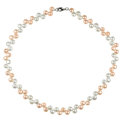 Zoetwater parelketting met witte en zalm kleurige parels met sterling zilver (925) | Zwanty