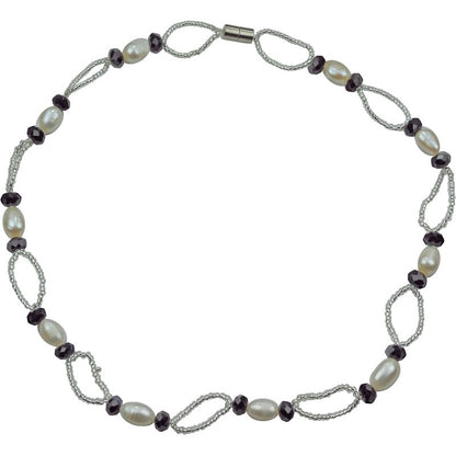 Zoetwater parelketting met witte parels, zwarte glaskristallen en magneetslot | set Zwicio