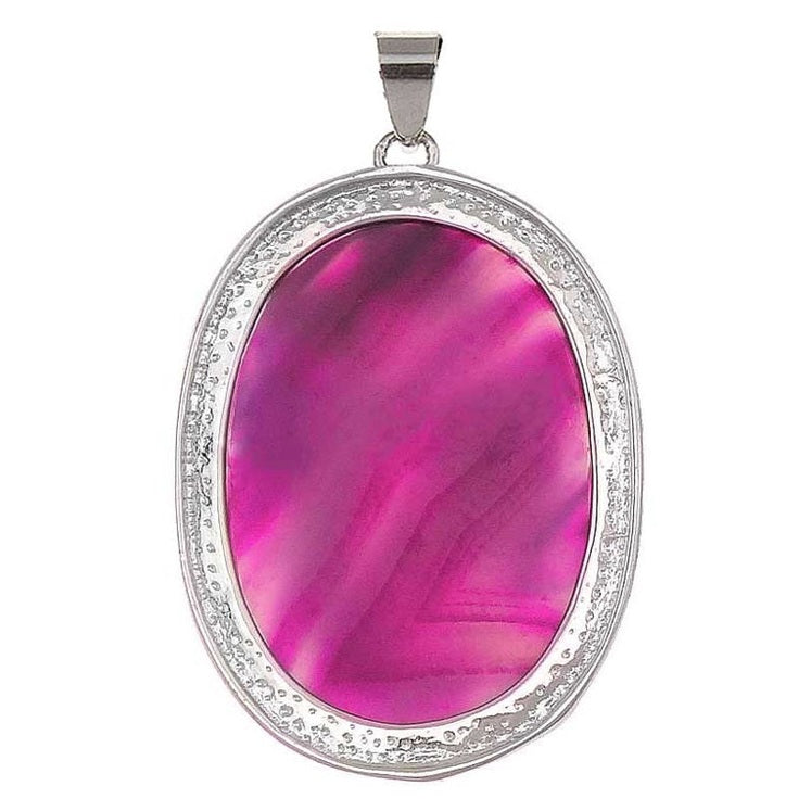 Detail van zoetwater parelketting met witte parels en roze agaat hanger aan zilveren spang achterkant | Pink Striped Agate Pearl Grape