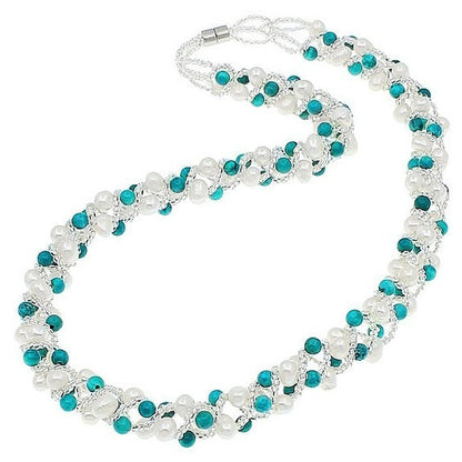 Witte zoetwater parelketting met turkoois en magneetslot | set Tonica