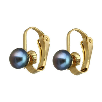 Kleine grijze zoetwater parel clips oorbellen met goud edelstaal, zijaanzicht | Gold Grey Clip Pearl 6 mm