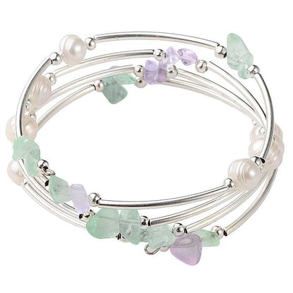 Zoetwater parel wikkel armband met witte parels en edelsteen fluoriet | Wrap Pearl Fluorite 