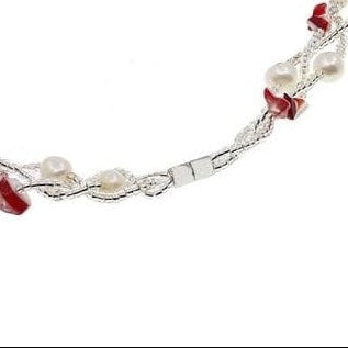 Zoetwater parelketting met witte parels en rode agaat | Twine Pearl Red Agate