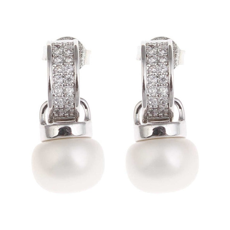 Witte zoetwater parel oorbellen met stras steentjes | Zirca W