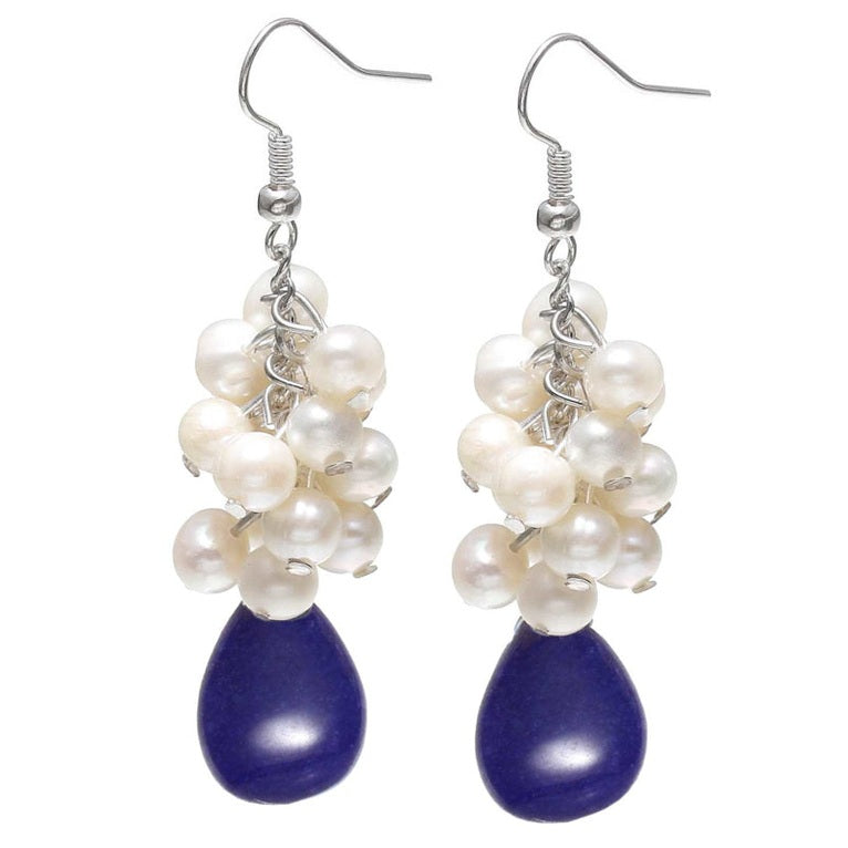 Lange zoetwater parel oorbellen met blauwe edelsteen lapis lazuli | Lazoline